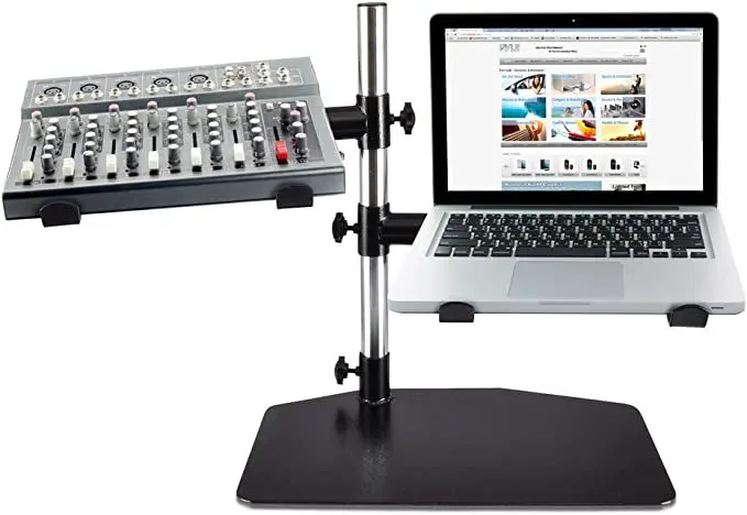 

Luxurious Adjustable Dual Rack Rotating DJ Laptop Stand Holder Squat Rack Gym Equipment for Professional DJs and Gym-goers.