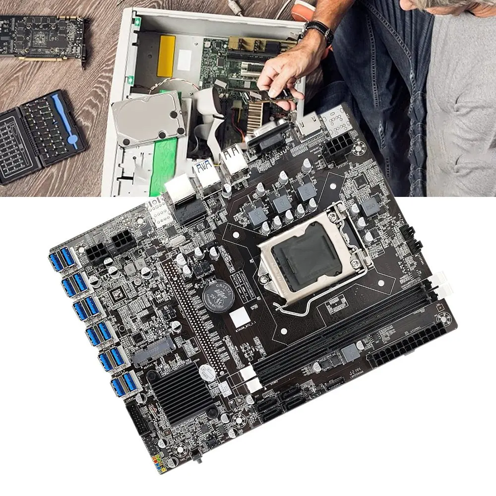 Материнская плата B75 ETH для майнинга LGA1155 12 PCIE к USB с процессором G540 + DDR3 4 Гб 1600 МГц
