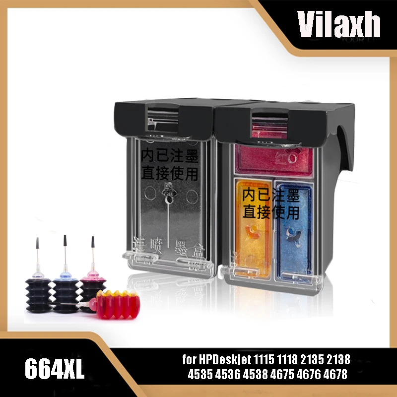 

Vilaxh for hp664 refill Ink Cartridge Replacement For HP 664 xl 664Xl Deskjet 1115 1118 2135 2138 4535 4536 4538 4675 4676 4678