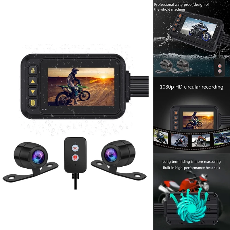 

3Inch Screen Motorcycle DVR Dash Cam 1080P HD View Dual Lens Camera Waterproof Moto Recorder,MT55