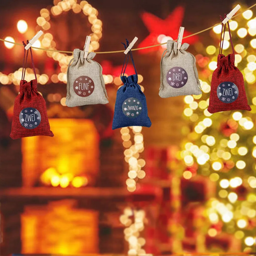 

DIY Cloth Bags Gift Hanging Linen Sack Advent Bags Calendar Christmas Tree Wood 100% Brand New 10x14cm ​Fillable