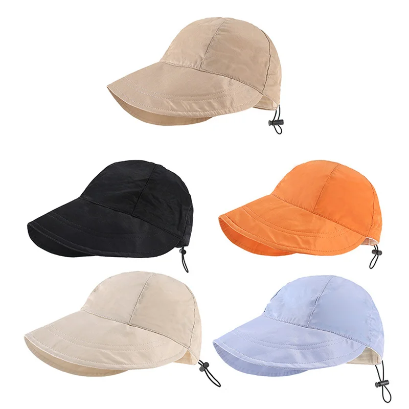 New Solid Color Soft Cotton Women Bucket Hat Spring Summer Adjustable Outdoor Beach Sun Hats Foldable Panama Caps Ponytail Cap