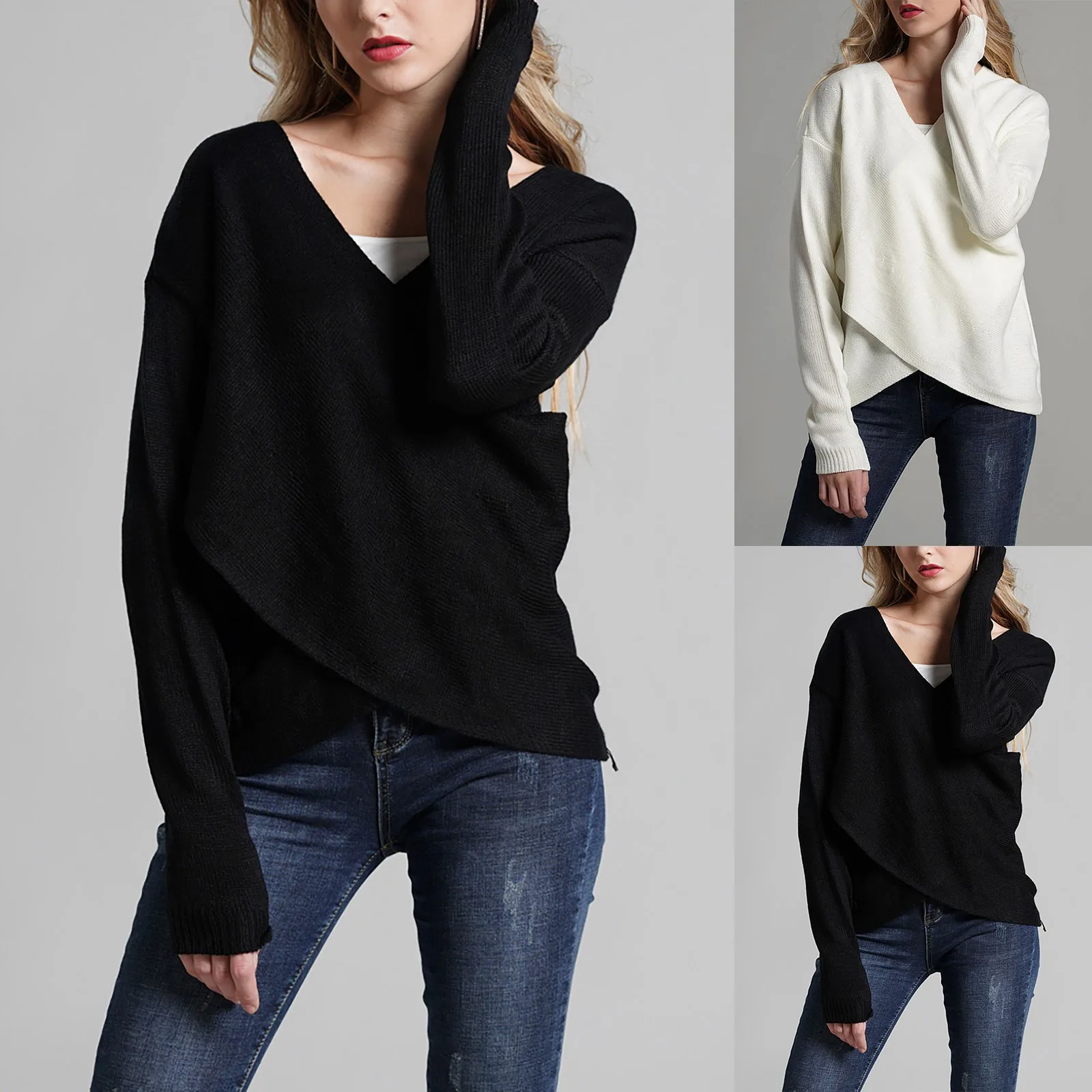 

Vintage Harajuku Pullover Sweater Women Temperament Casual Cross Loose Knitted Sweaters Korean Pull Femme Outerwear Streetwear