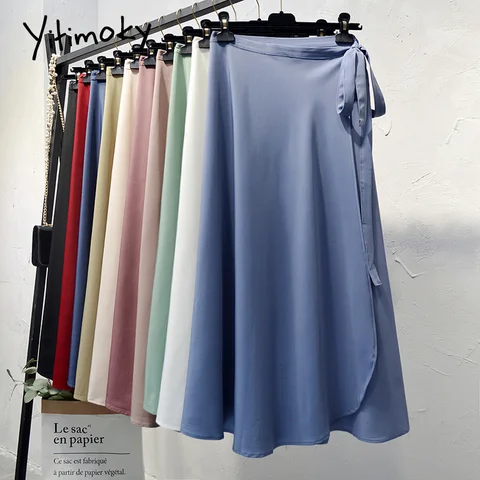 Wrap Skirts Summer Womens Black Long Skirts For Women Midi Skirt Harajuku White A-LINE Solid Casual High Waist 2022