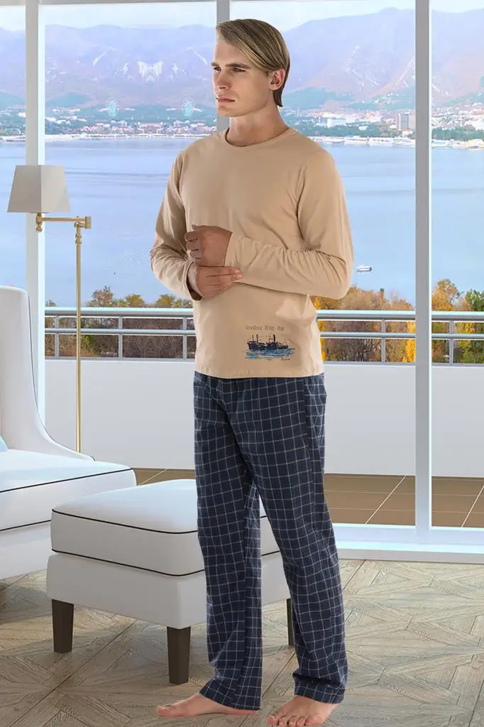 

Men 'S Pajama Set Soft Comfortable Spring Autumn Winter Long Sleeve Pants Home Wear Plus Size Cotton Pajamas Suite