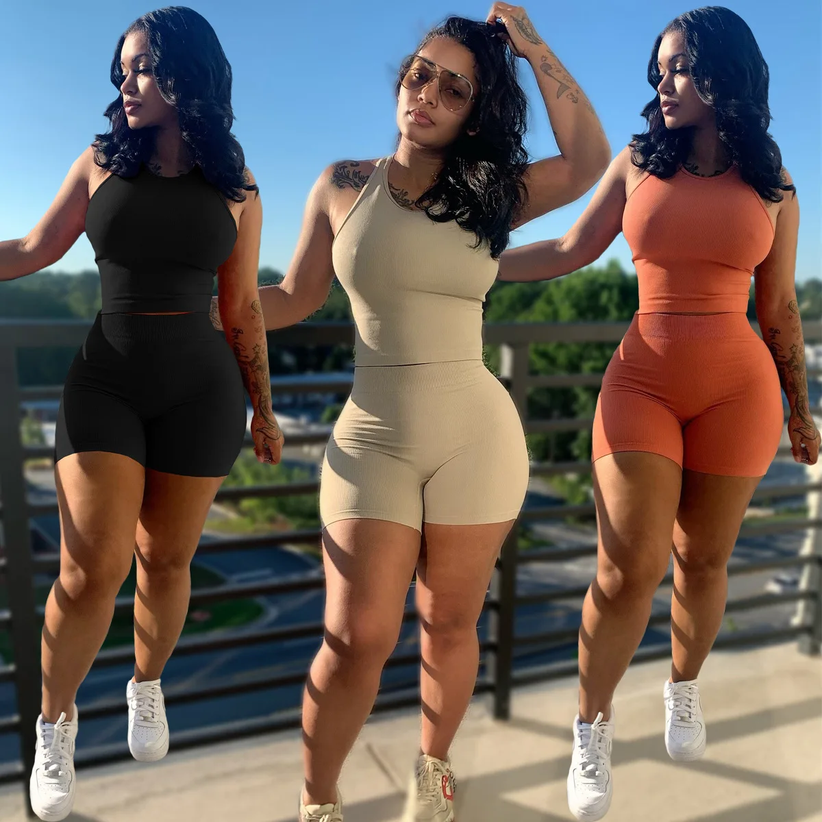 

Women Solid Color Tank Tops and Biker Shorts Two Piece Set Summer Casual Outfits Tracksuit 2023 Sweatsuits Streetwear