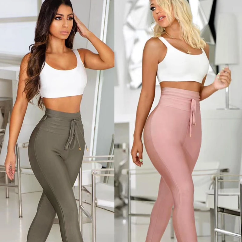 

9 Colors Women Pants New Fashion Sexy High Waist Gray Black Bandage Pants 2021 Designer Rayon Skinny Pencil Pants