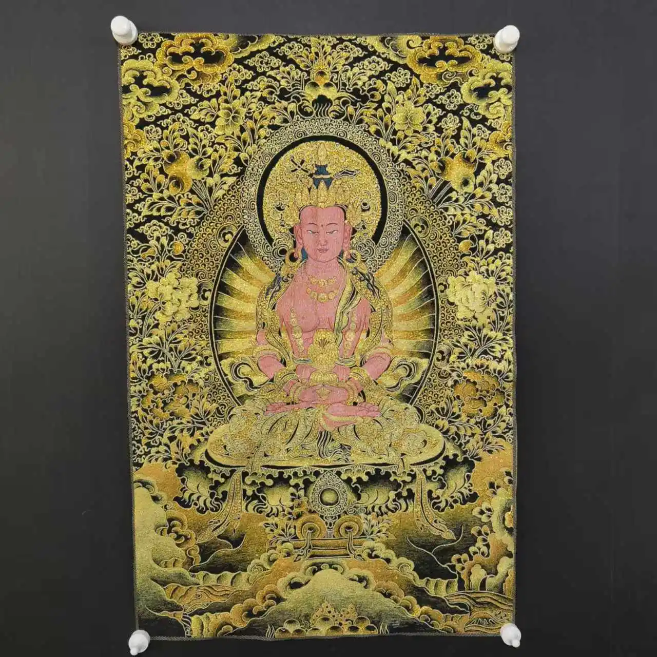 35 &quotТханка вышивка тибетский буддизм шелк Амитаюс долголетие Будда Тханка