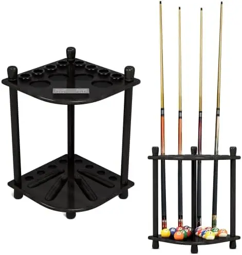 

Stick Holder - Cue Only - Wood Stand Holds 8/10 Billiard Sticks, a Full Set of Balls & Includes 4 Score Counters - Pool Acc Rig