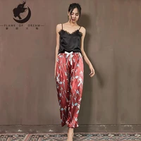 flame of dream fashion pajama suspenders two piece imitation silk wide leg pants comfortable casual pajamas 221652