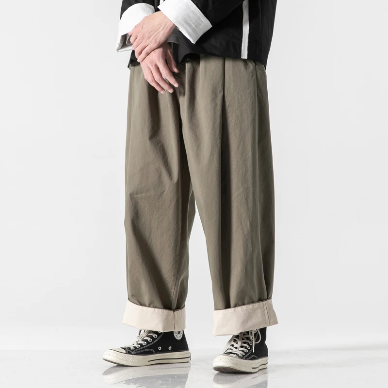 

2022 весенние мужские черные широкие брюки, мужские однотонные повседневные винтажные хлопковые брюки, мужские брюки в стиле хип-хоп, брюки-султанки