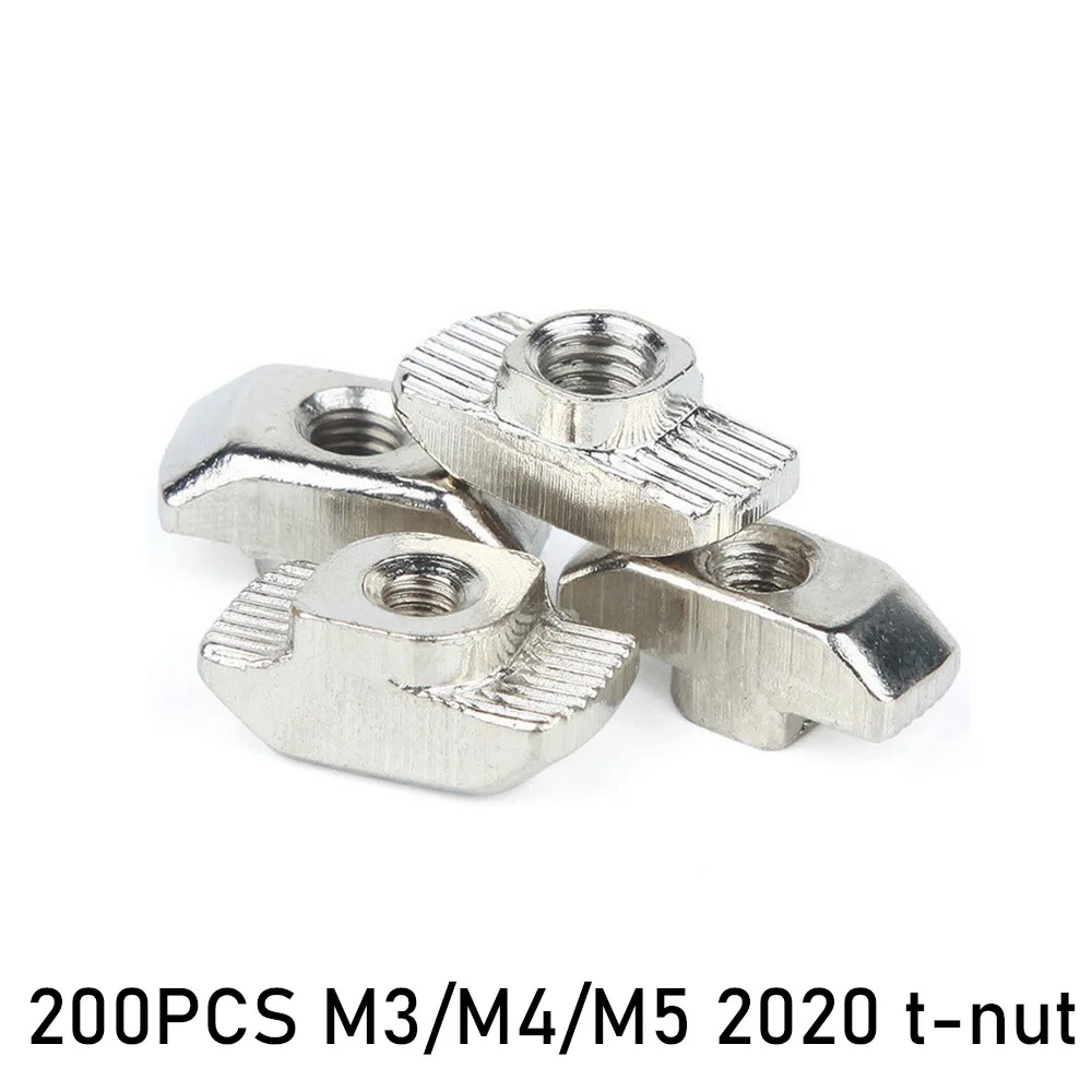 

200pcs M3 M4 M5 10*6mm For 20 Serie 6.2mm Slot T-nut Slide T Nut Hammer Drop In Nut Fasten Connector 2020 Eur standard Aluminum