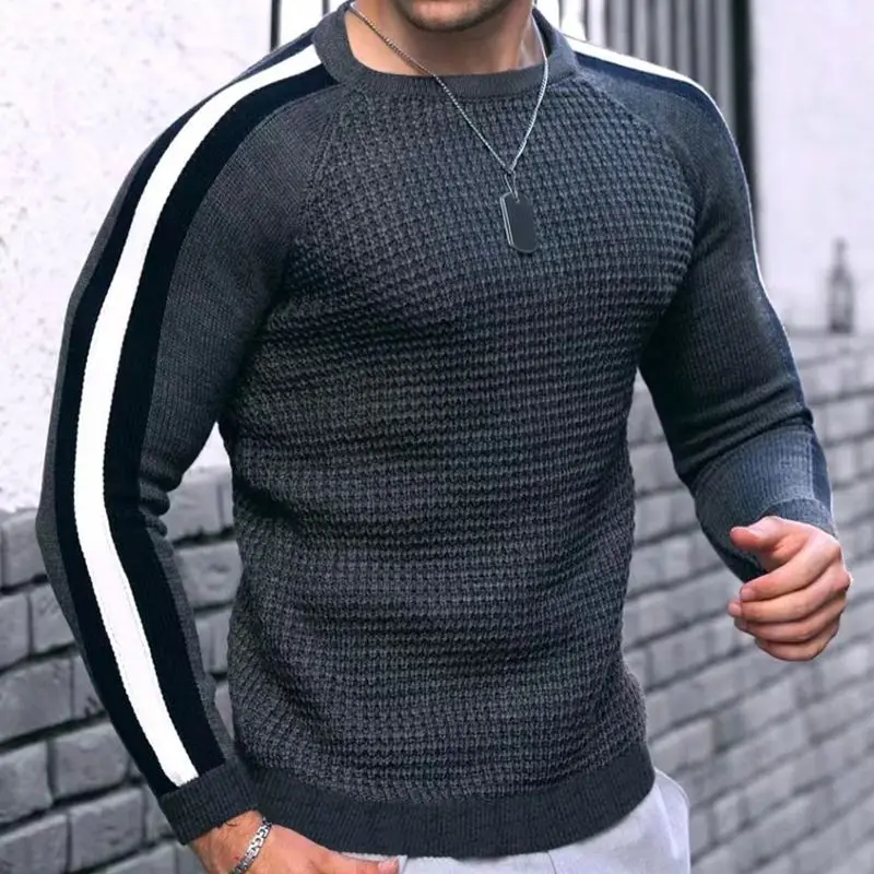 

Spring Autumn New European Fashion Streetwear Slim Stripe Sweater Mens Winter Long Sleeve Knit Pullover Casual Bottoming Shirt