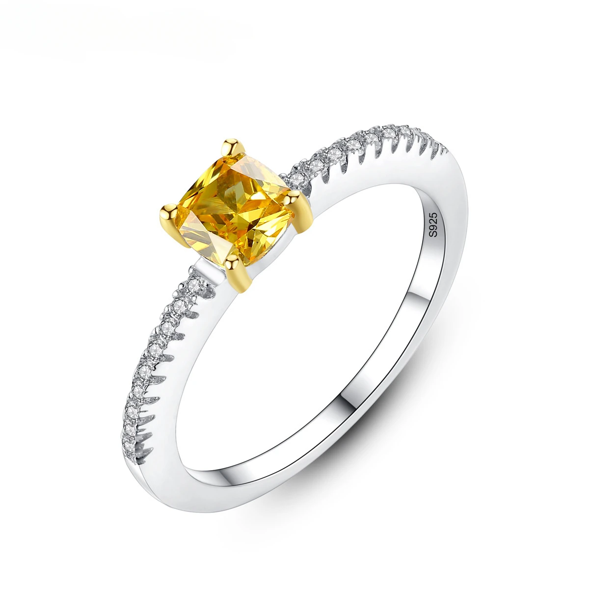 

TKJ 925 Sterling Silver Citrine Full Diamonds Closed Ring Women's Bridal Glamour Jewellery Valentine's Day Gift Free Shipping