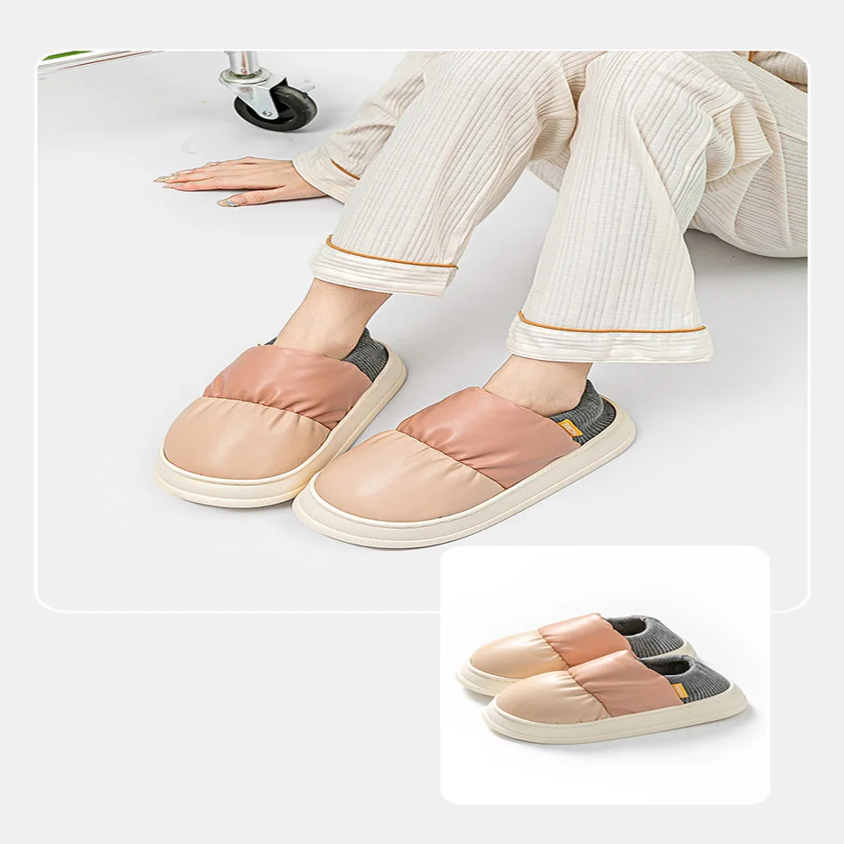 

Indoor Winter Women Men's Cotton Down Slippers Outdoor Thick Flat Snow Ankle Boots Non-slip Soft Plush Couple Warm Ladies Shoes