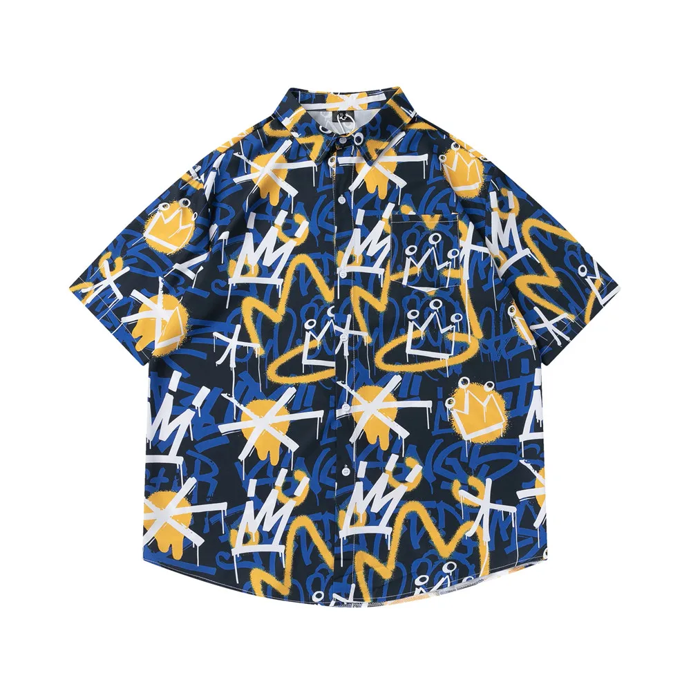 

OSCN7 Casual Printed Short Sleeve Shirt Men Street 2022 Hawaii Beach Oversize Women Fashion Harujuku Shirts for Men D2238