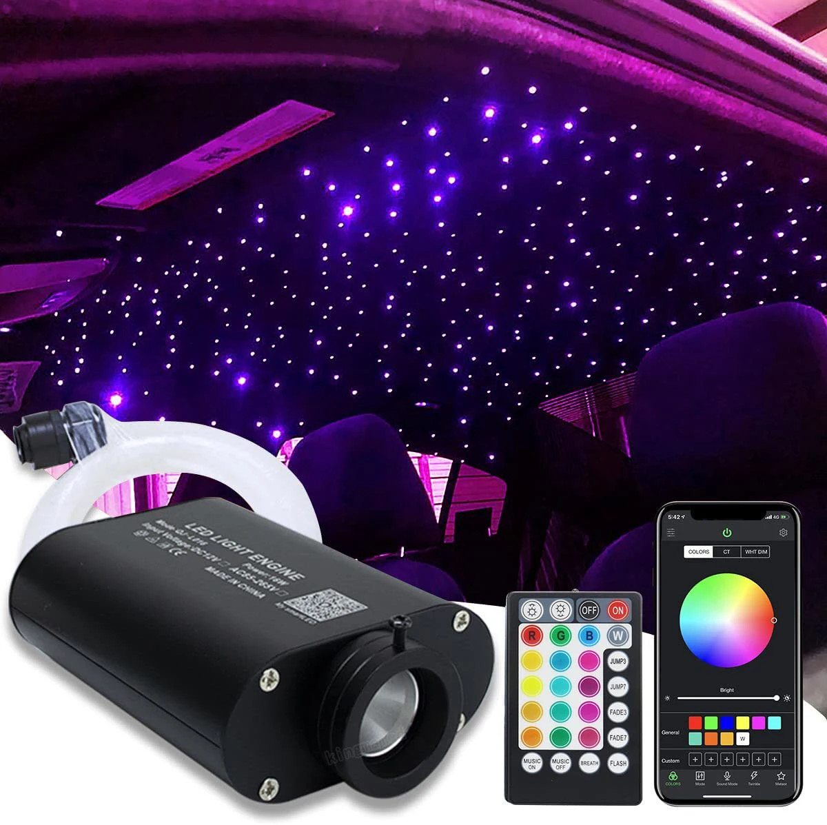 16W LED Fiber Optic Star Ceiling Kit 550pcs 0.75mm 4M Optic Fiber Music control Car Roof Star Lights Ceiling Fiber Optic Light