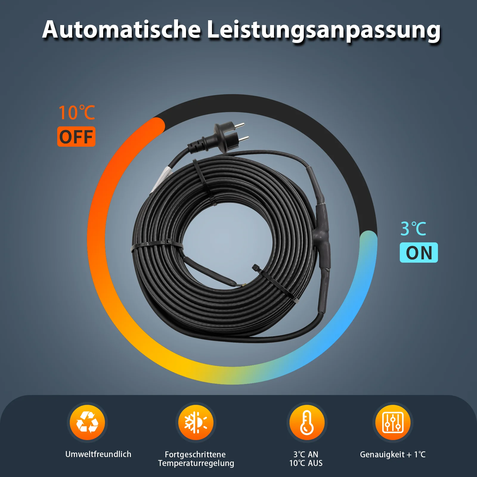 Саморегулирующийся нагревательный кабель с термостатом 16 4 Вт/м 230 В для