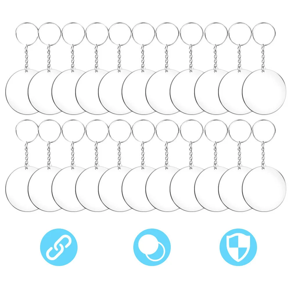 

24pcs Acrylic Transparent Circle Discs Set Key Chains Clear Round Acrylic Keychain Blanks Keychain for DIY (Transparent)