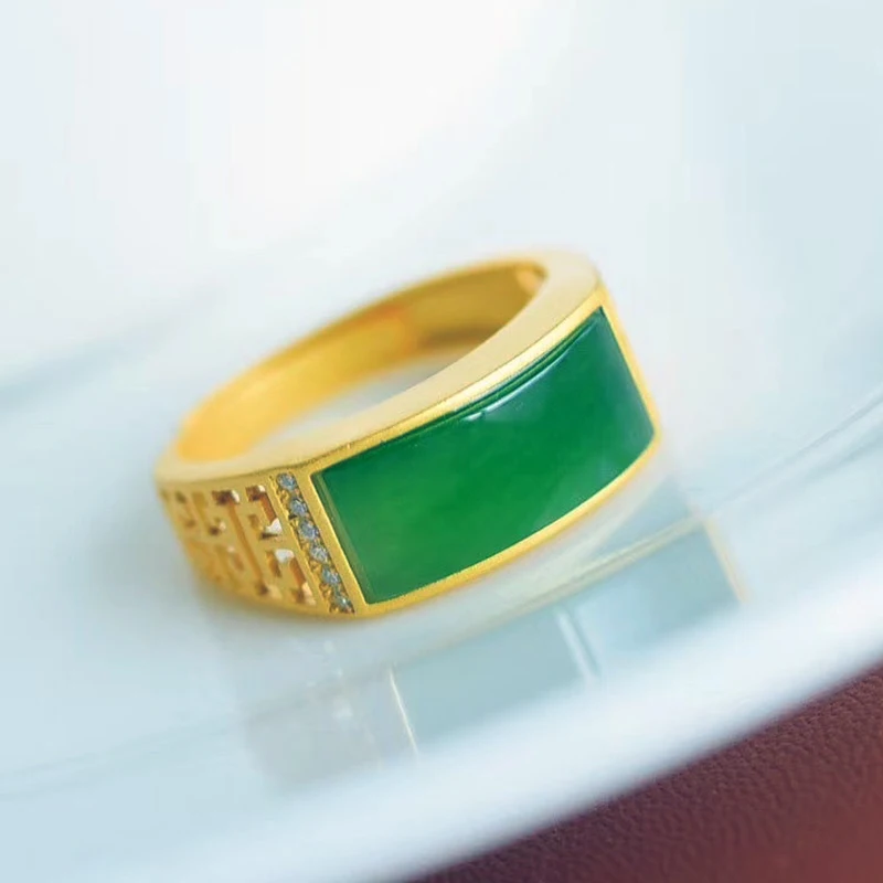 

SNew серебряное инкрустированное натуральное кольцо из яшмы китайская ретро ручная работа улучшенное чувство открытие регулируемое кольцо ...