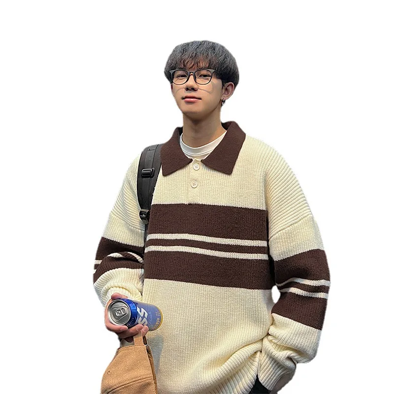 Oversized Sweater Knitted Sweater Men Japanese New Youth Fashion Sweater Men's Autumn and Winter Polo Trendy Knit Shirt Harajuku