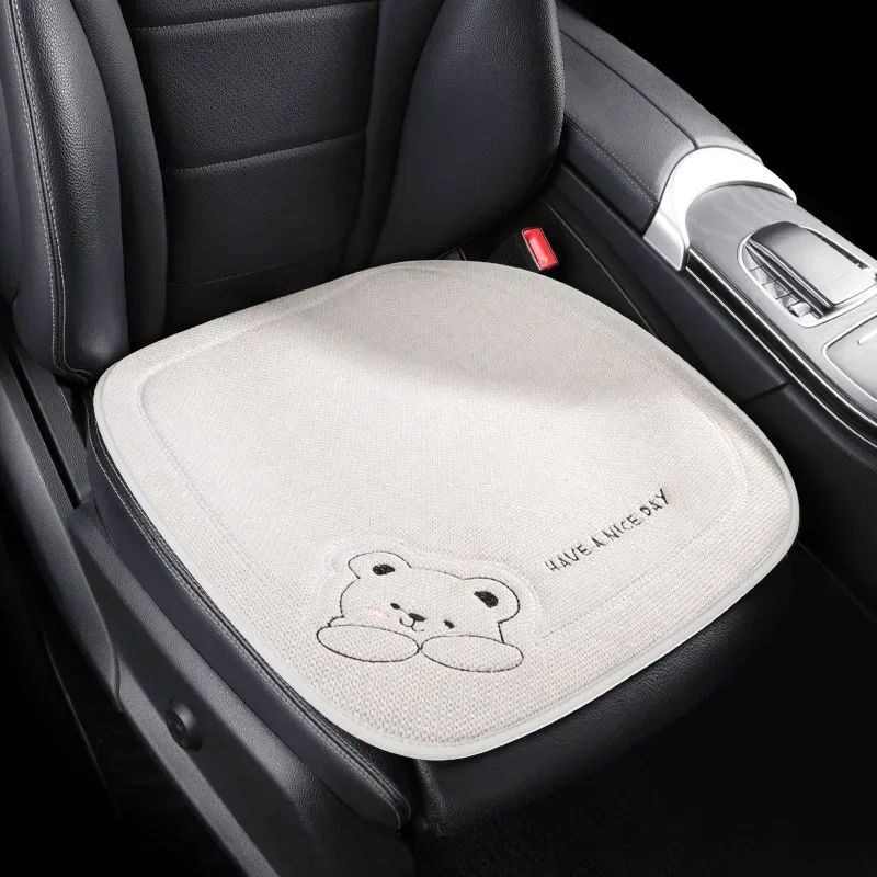 

2024, чехол на автомобильное сиденье с мультяшным медведем, льняной дышащий автомобильный нижний коврик на спинку, пылезащитный модный коврик для автомобильного сиденья, универсальный коврик