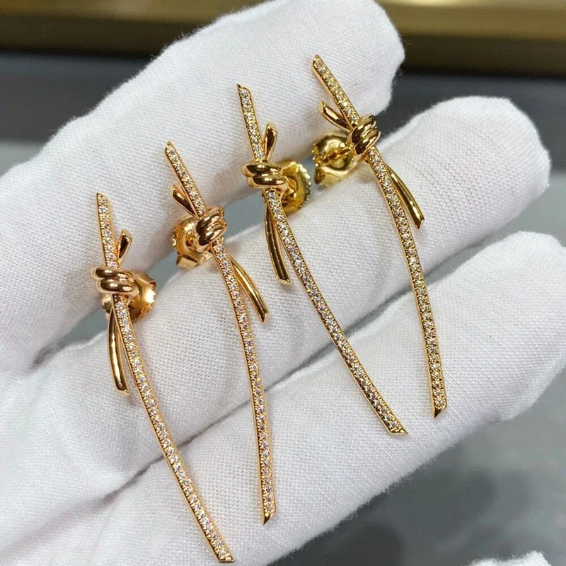 

Лидер продаж, новые длинные серьги с узлом из розового золота, Женская индивидуальная крупная Модная брендовая Роскошная бижутерия, дизайнерские подарки