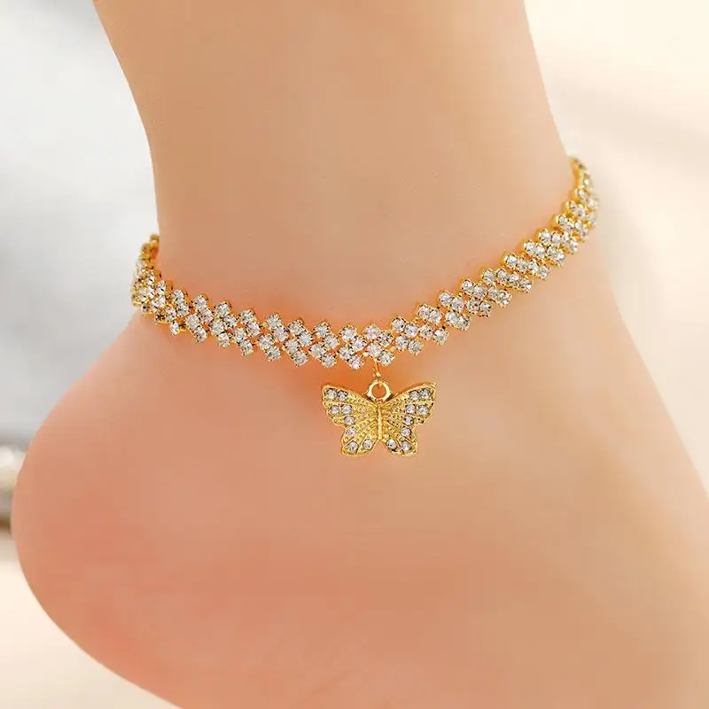 1 шт. Блестящий декоративный браслет на лодыжку в виде бабочки женские модные