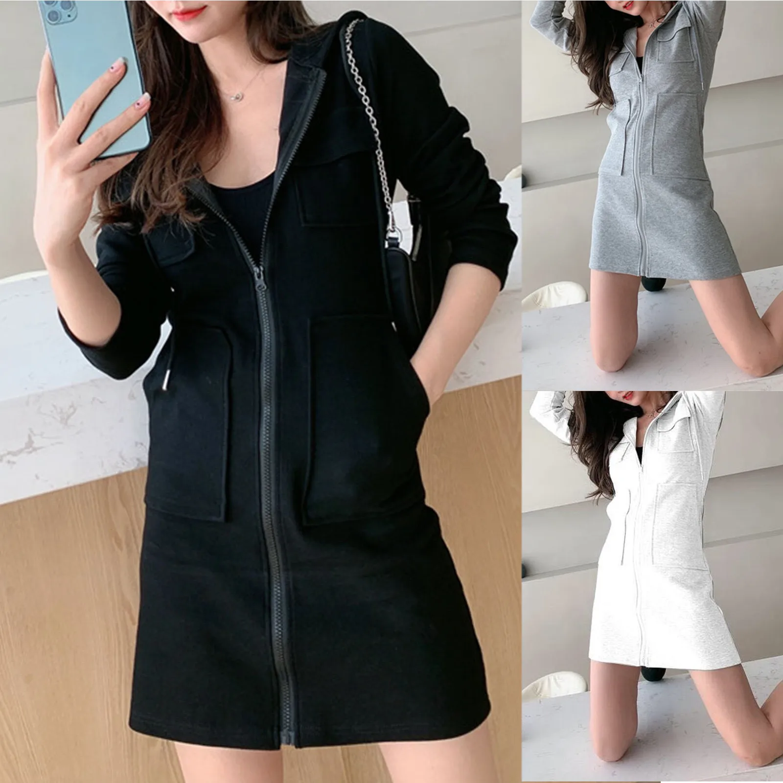 

Sexy Hooded Short Dress Women Autumn Winter Casual Zipper Sweatshirt Dress Evening Party Dresse Sundress Fashion Female Vestidos