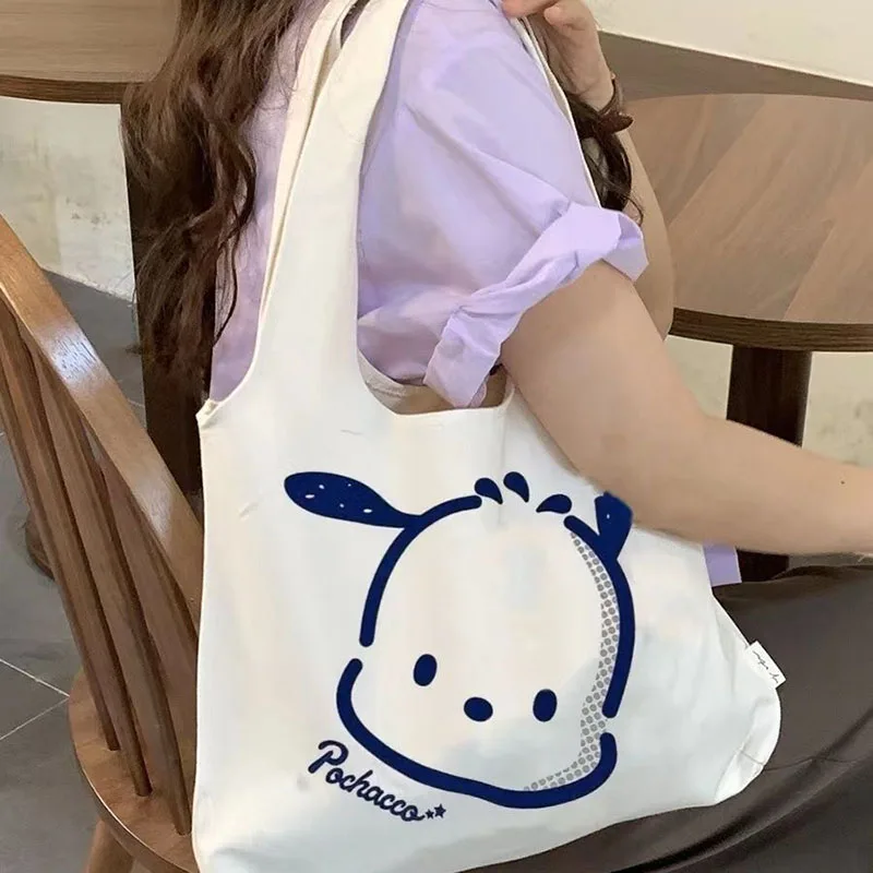 

Kawaii Sanrios Canvas Bag HelloKittys Pochacco Cartoon Cute Harajuku Vintage Shoulder Bag Large Capacity Backpack Gift for Girls