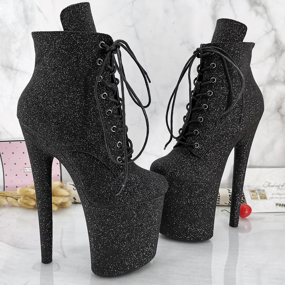 Leecabe Black Glitter Upper 20CM/8inches Pole dance shoes High Heels Pole Dance boot