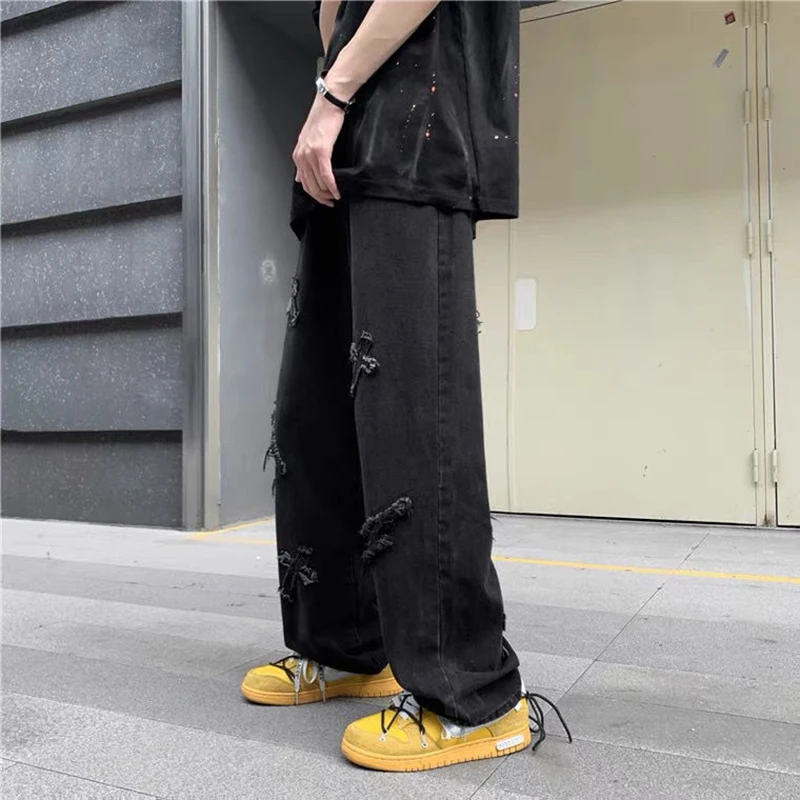 2022 Jeans Broken Chaogao Street Men's Retro Black Casual Long Pants baggy jeans  traf zara homme  jeans for men
