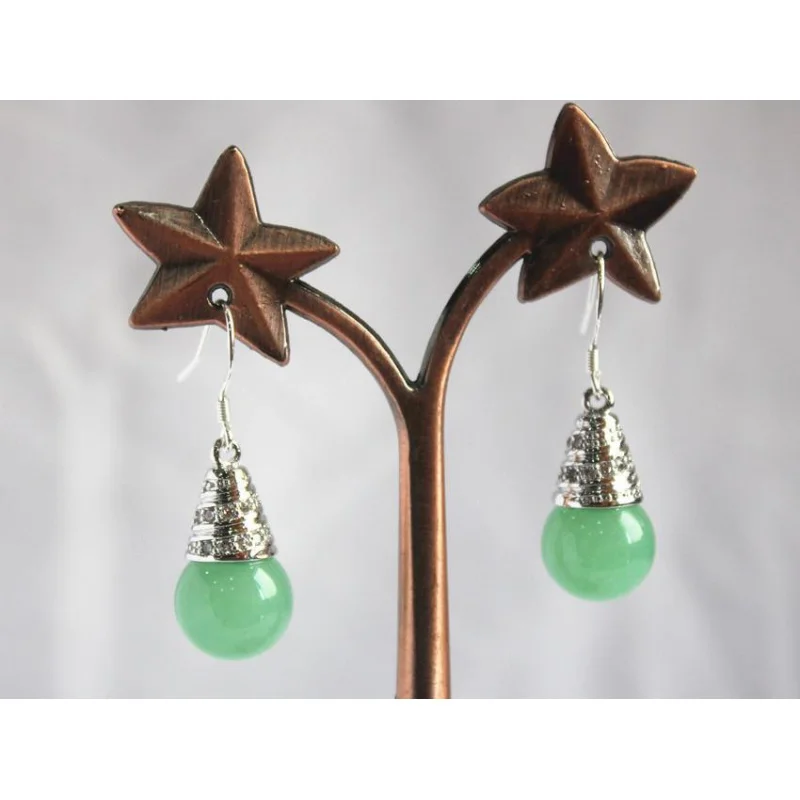 

beautiful & high quality Silver Plated+ 12mm light green jades bead hook earring