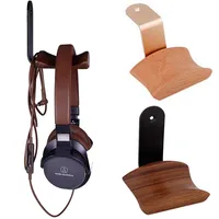 Universal Headphones Stand Headset Holder Hanger Wall-mounted Wood Walnut Headset Hook Metal Display Rack Earphones Accessorie