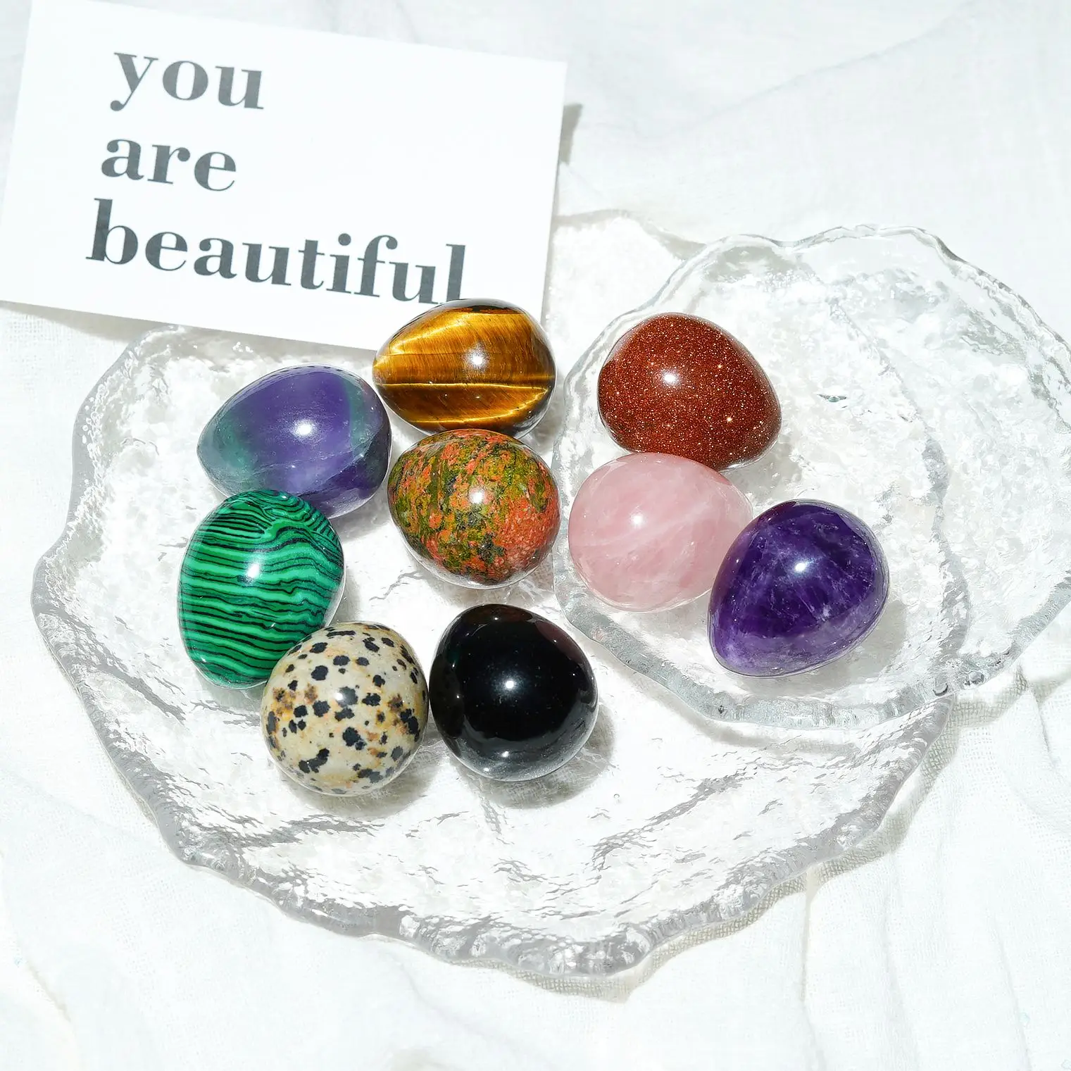 

30x25mm Natural Crystal Polished Egg Gem Stone Reiki Chakra Energy Healing Easter Gift Decoration Specimen