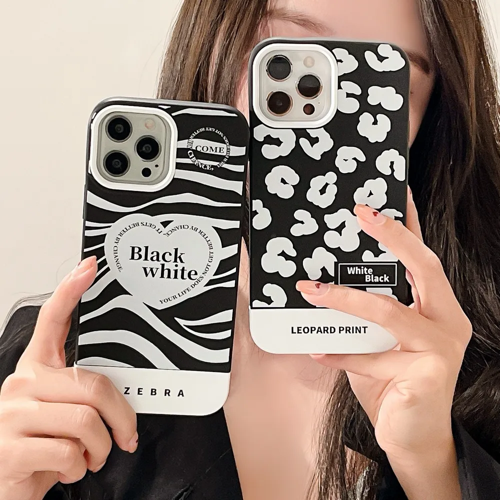 

Черный и белый чехол с леопардовым принтом для iphone 11ProMax 11 12Pro 12 13ProMax 13Pro 13 XS X XR XSMAX 7 8 Plus, мягкий чехол