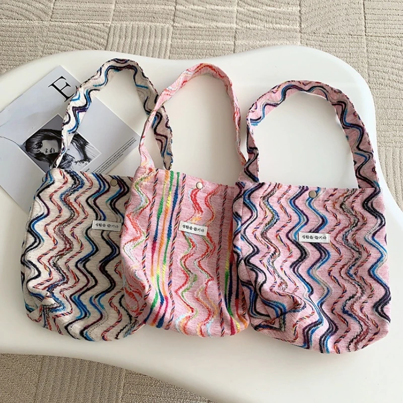 

Женская сумка на плечо в радужную полоску, повседневный маленький дорожный тоут для покупок, винтажный Дамский кошелек, пляжные сумочки
