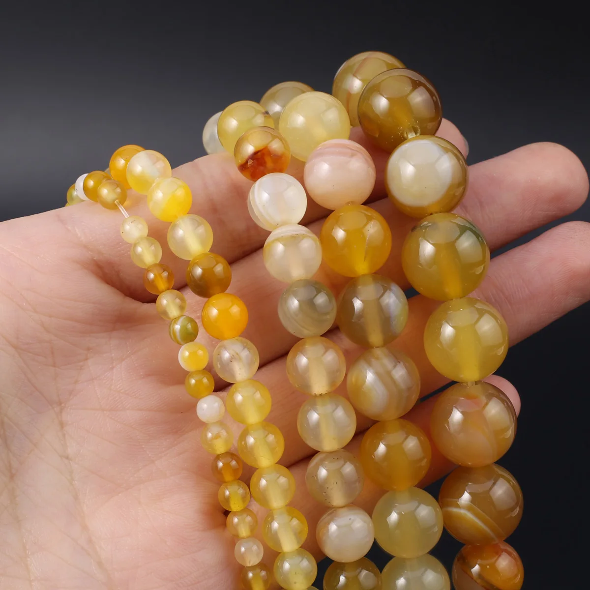 

6/8/10/12mm Natural Stone Beads Yellow Striped Agate Round Loose Spacer Beads For Jewelry Making DIY Necklace 38cm
