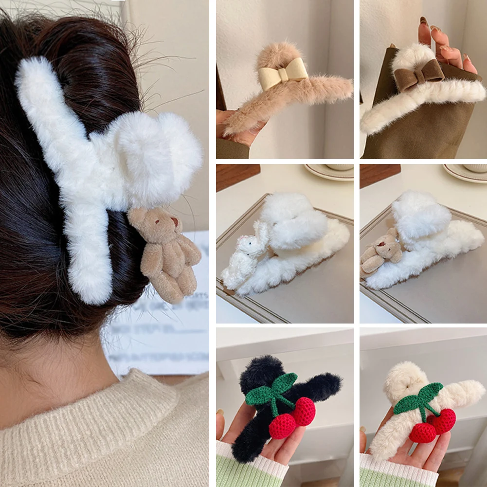 

Hair Accessories Back Of Head Hair Clip Plush Hair Claw Headwear Women And Girls Bow Elegant Autumn And Winter