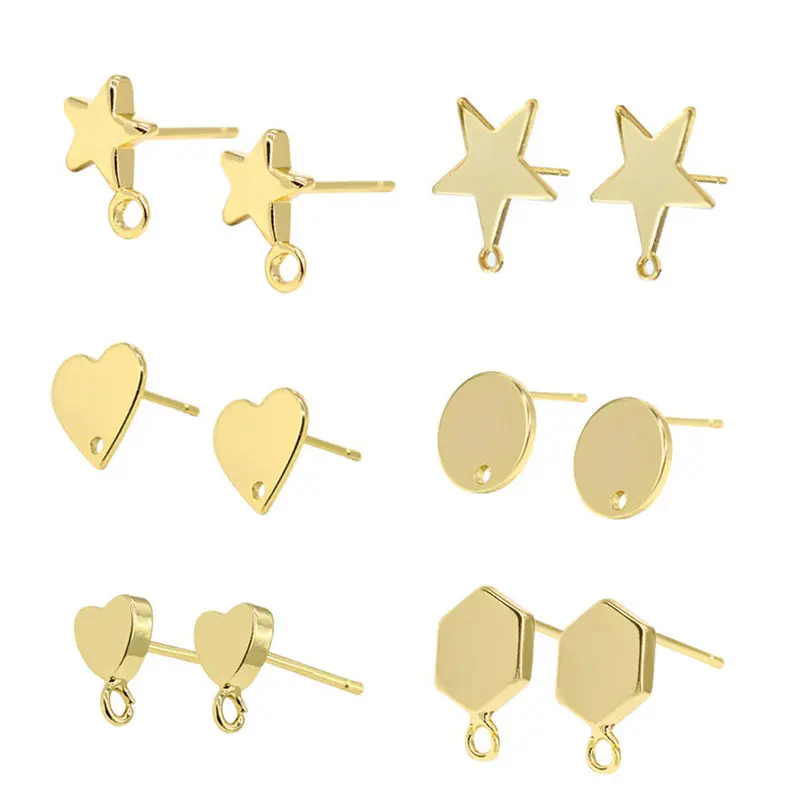 

6PCS 13style Supplies For Earring Making 14k Gold Color Stud Earring Hooks Earrings Findings Components DIY Jewellery Craft