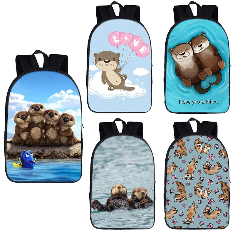 

Kawaii Sea Otters Print Backpack for Teenage Girls Boys Fashion Schoolbags Kids Laptop Bag Canvas Daypack Gift Bookbags