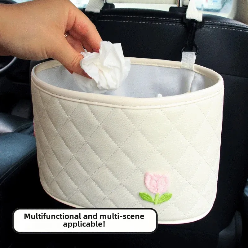 Черно-белый органайзер на спинку автомобильного сиденья из кожи ромашки и