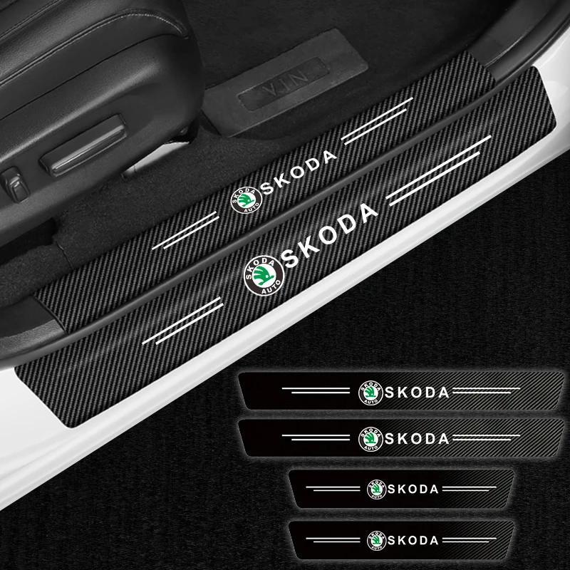 

4pcs Car Door Sill Stickers Carbon Fiber Protector for Skoda Octavia Fabia Karoq Octavia Mk2 Mk3 Kamiq Scala Kodiaq Accessories