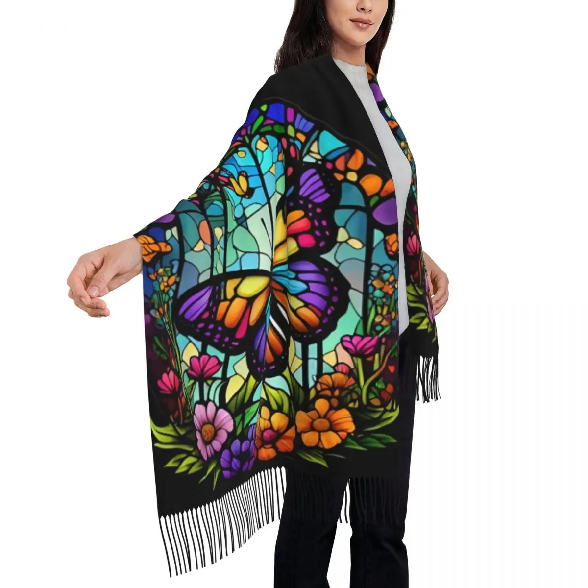 Индивидуальная яркая Женская Длинная зимняя теплая шаль с кисточками шарфы