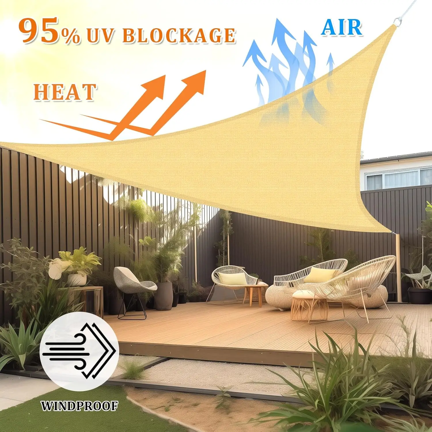 Семейный тент-парус из HDPE с УФ-защитой, 180 гм², для сада и пляжа, портативный, с уровнем затенения 30%-95%, для использования на улице и для автомобиля (art.: 3920da2b6f624) - 3920da2b6f624