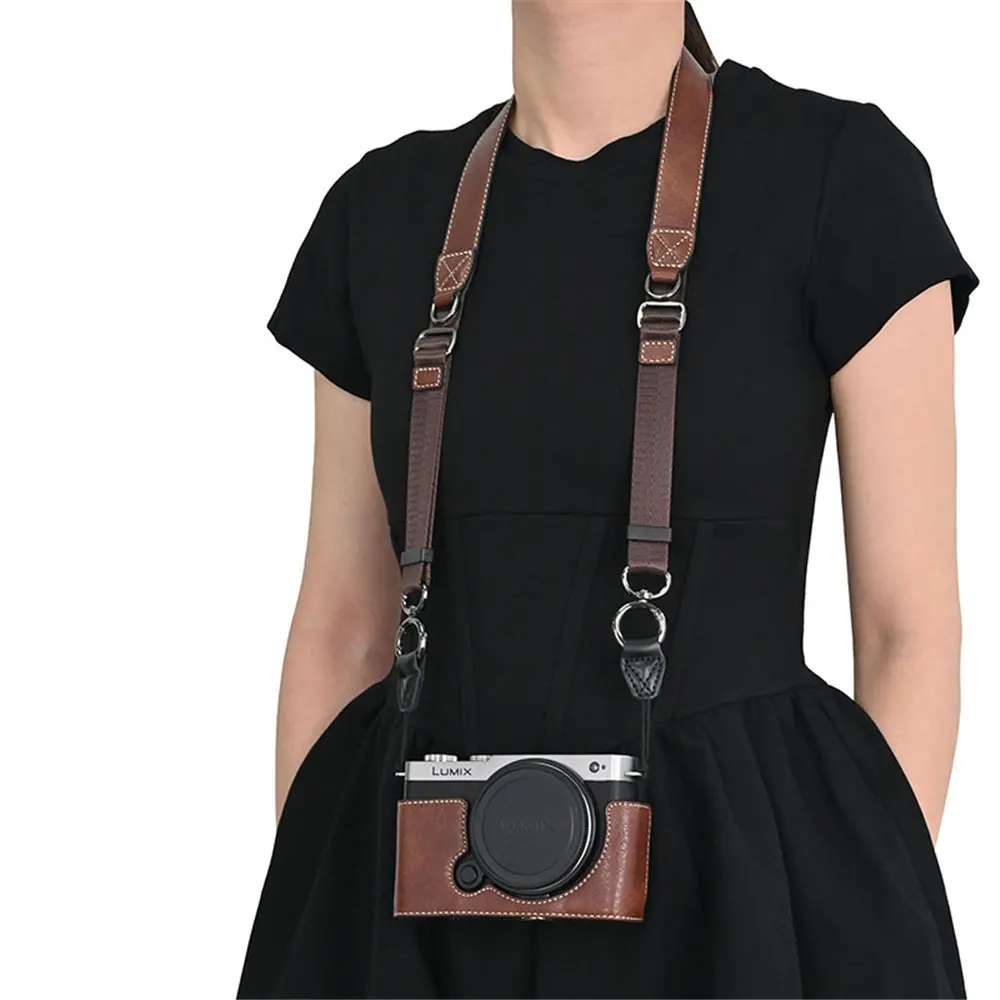 Получехол для камеры из искусственной кожи Litchi для Panasonic Lumix S9 S5 S5II G100K FZ80D с нижним отверстием и плечевым ремнем (art.: 3920d192fb6eb) - 3920d192fb6eb