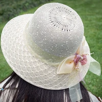 female sunscreen fashion casual spring summer flower beach hat sun hat lace cap straw hat