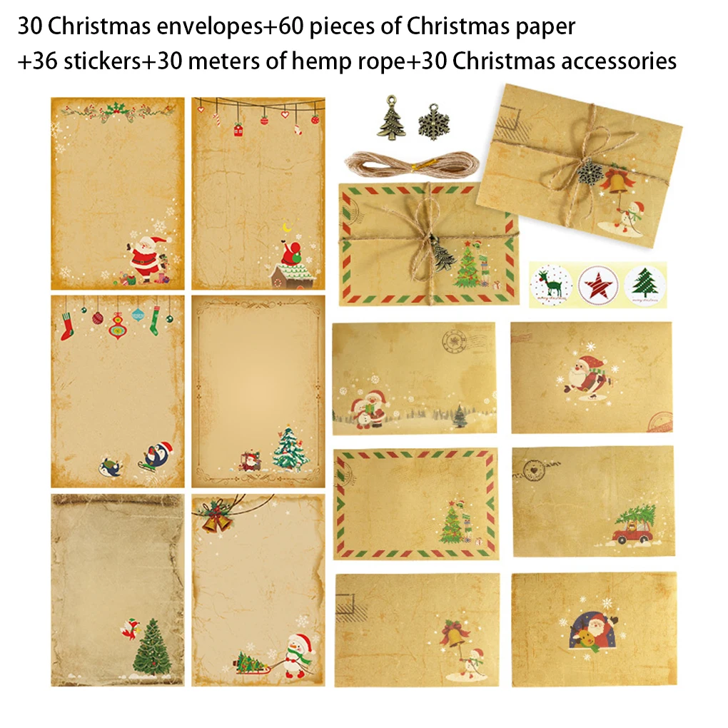 

Christmas Envelope Holiday Themed Festival New Year Xmas Writing Letter Paper Card Hemp Rope Pendant Photography Prop