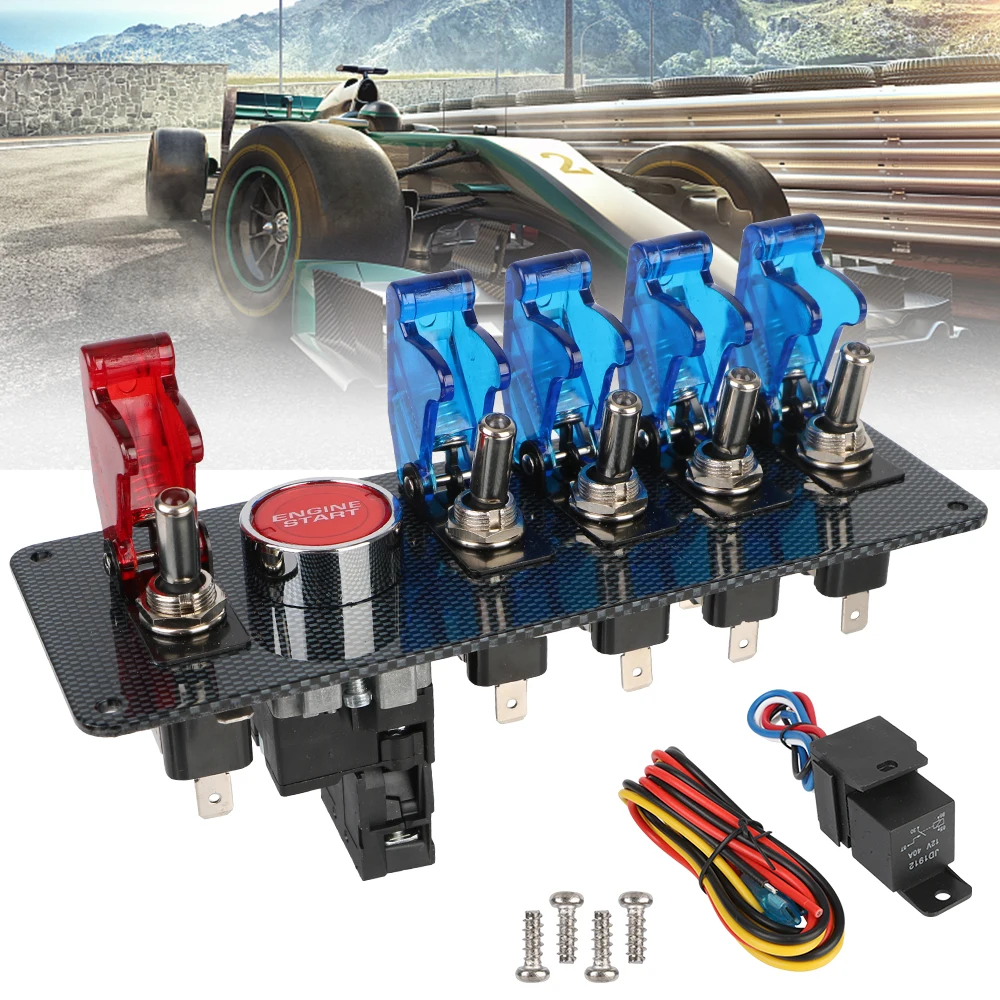 

Комплект включения/выключения двигателя гоночного автомобиля, 12 В, Светодиодная панель переключателя зажигания, 4 синие и 1 красные