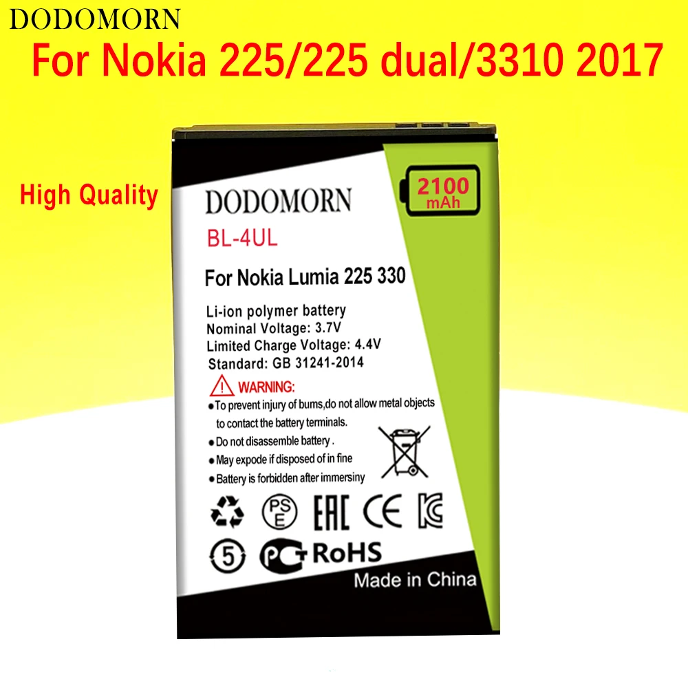 

DODOMORN BL-4UL аккумулятор для Nokia Lumia 225 330 RM-1172 RM-1011 RM-1126 smartмобильный телефон высокое качество + номер для отслеживания